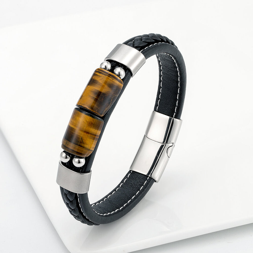 Bracelet femme acier inoxydable, chaîne, œil de tigre – Vente Flash Bijoux
