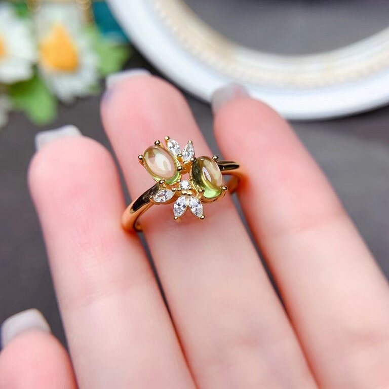 Bague femme dorée ou argentée, péridot – Vente Flash Bijoux