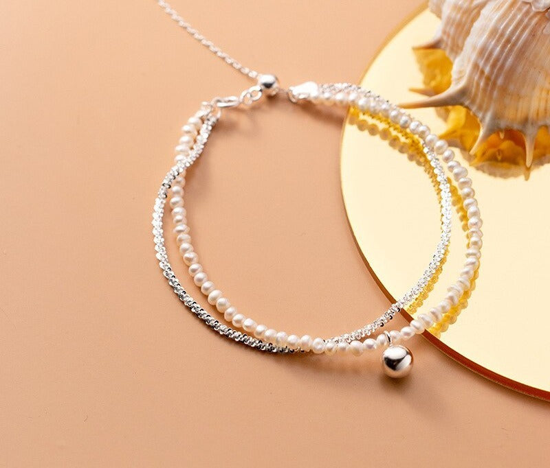 Bracelet femme argenté, chaîne, perles, vintage – Vente Flash Bijoux
