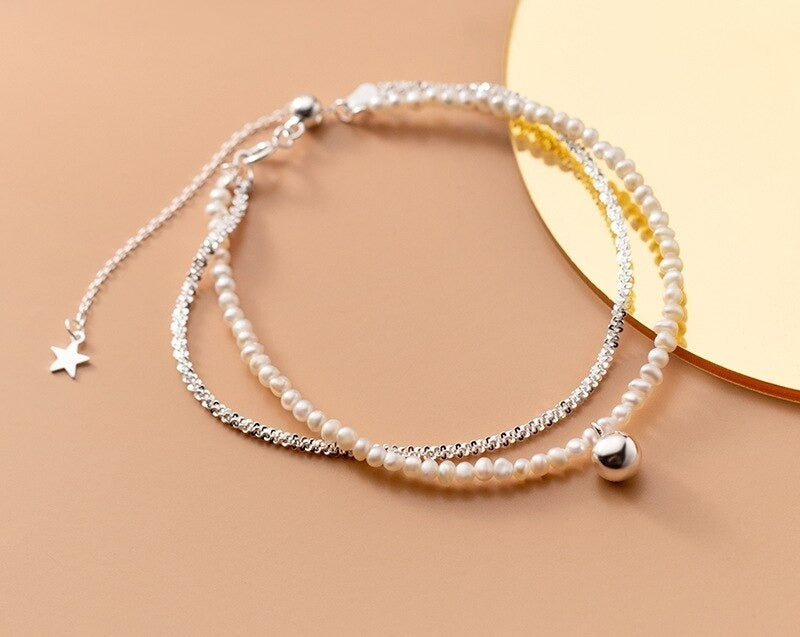 Bracelet femme argenté, chaîne, perles, vintage – Vente Flash Bijoux