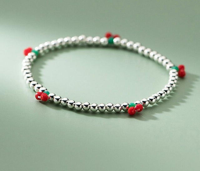 Bracelet femme argenté, chaîne, perles – Vente Flash Bijoux