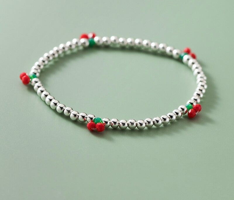 Bracelet femme argenté, chaîne, perles – Vente Flash Bijoux