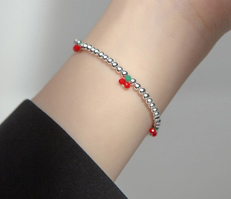 Bracelet femme argenté, chaîne, perles – Vente Flash Bijoux