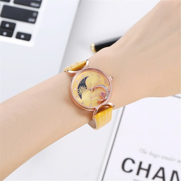 Montre femme à quartz, bracelet cuir, chic – Vente Flash Bijoux