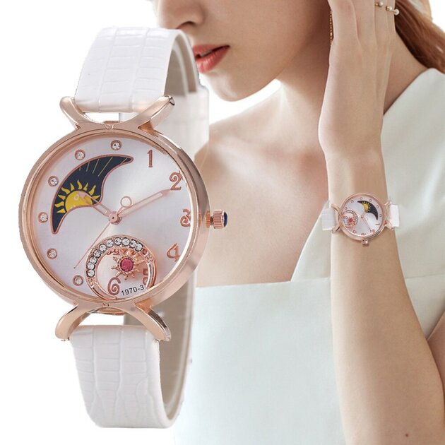 Montre femme à quartz, bracelet cuir, chic – Vente Flash Bijoux