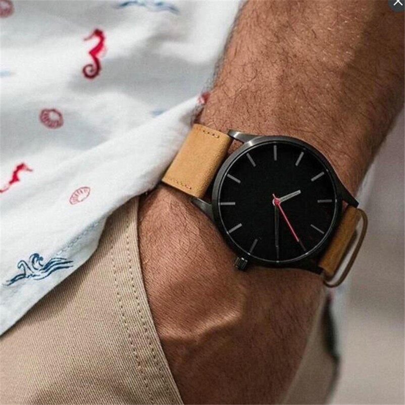 Montre homme à quartz, bracelet cuir, élégant – Vente Flash Bijoux