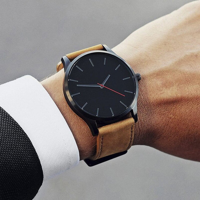 Montre homme à quartz, bracelet cuir, élégant – Vente Flash Bijoux