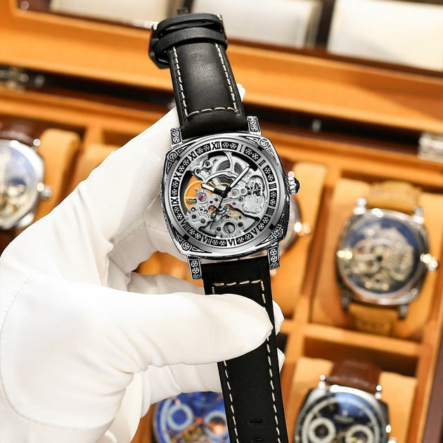 Montre homme automatique, bracelet cuir – Vente Flash Bijoux