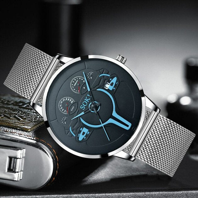 Montre homme acier inoxydable, à quartz, bracelet acier, chic – Vente Flash Bijoux