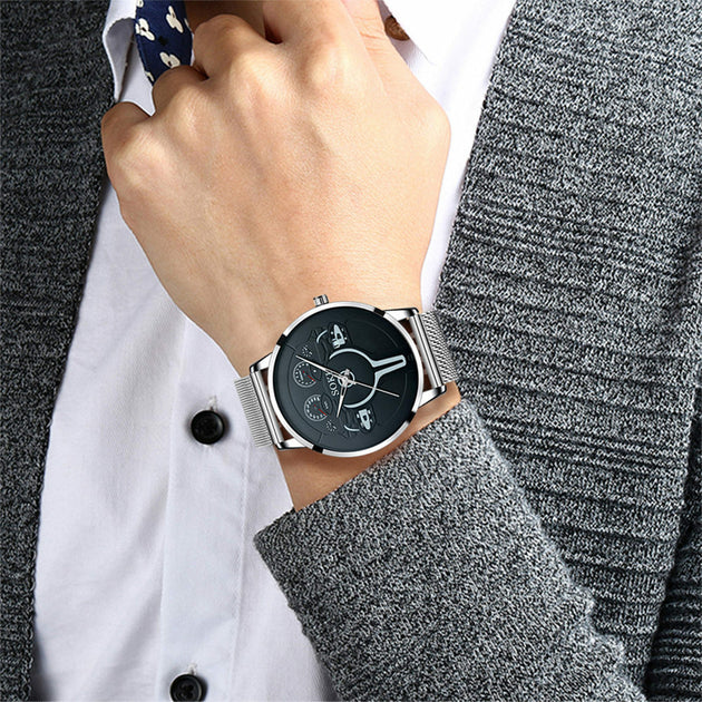 Montre homme acier inoxydable, à quartz, bracelet acier, chic – Vente Flash Bijoux