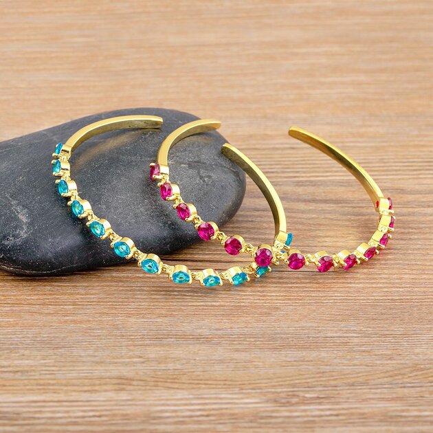 Bracelet femme doré, manchette, zircon cubique – Vente Flash Bijoux