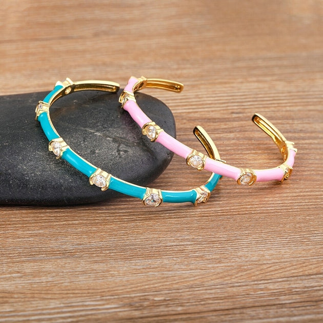 Bracelet manchette femme doré, zircon cubique– Vente Flash Bijoux