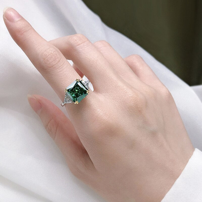 Bague femme argentée, émeraude, vintage – Vente Flash Bijoux
