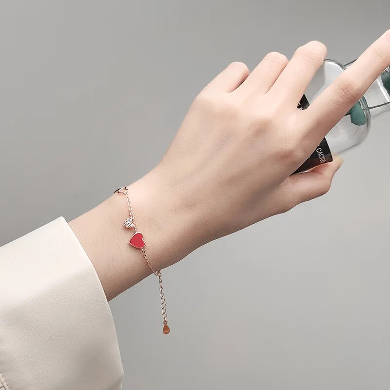 Bracelet femme doré rose, cœur, zircon cubique – Vente Flash Bijoux