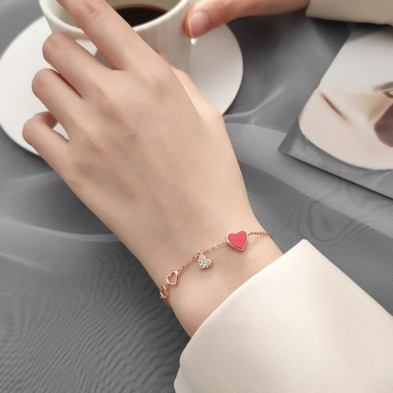 Bracelet femme doré rose, cœur, zircon cubique – Vente Flash Bijoux