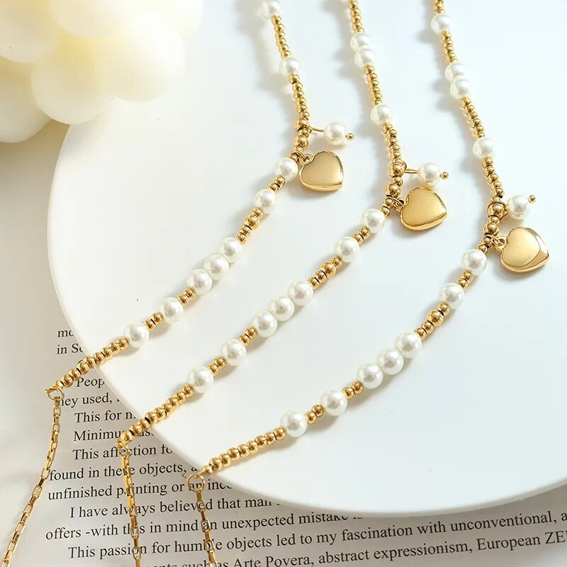 Collier femme doré, cœur, perles – Vente Flash Bijoux