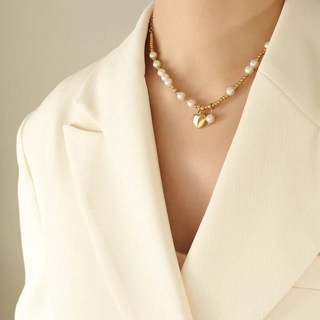 Collier femme doré, cœur, perles – Vente Flash Bijoux