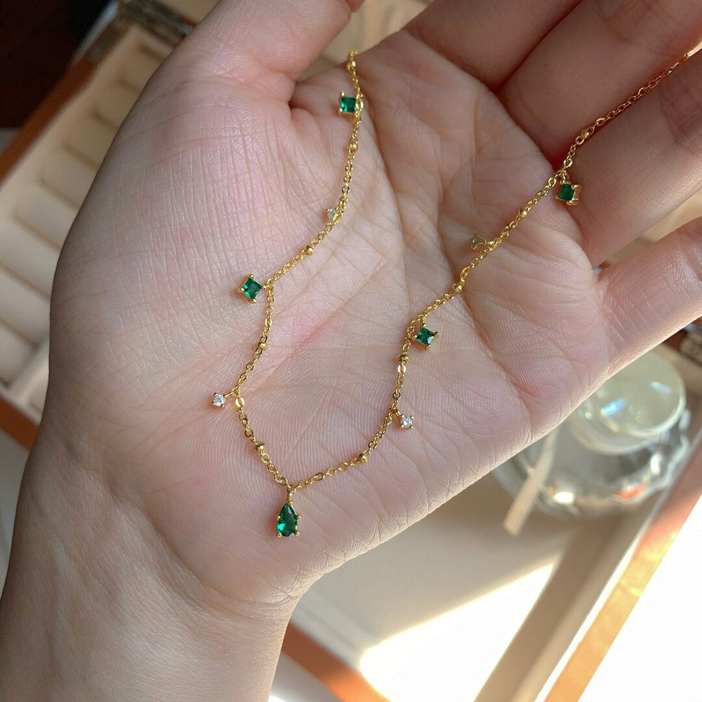 Collier femme doré, émeraude, élégant – Vente Flash Bijoux