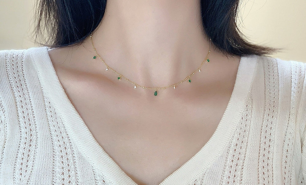 Collier femme doré, émeraude, élégant – Vente Flash Bijoux