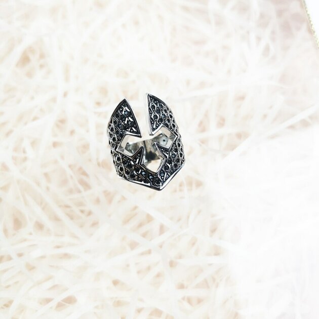 Bague casque templier argentée, style vintage– Vente Flash Bijoux