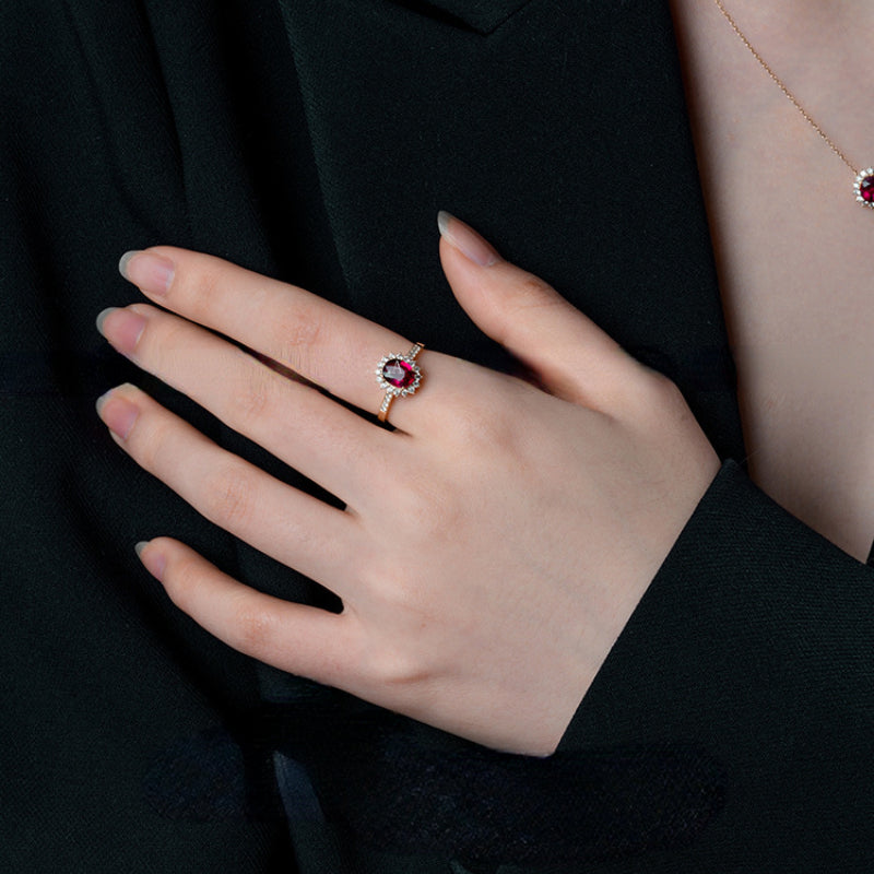 Bague femme dorée ou argentée, grenat – Vente Flash Bijoux