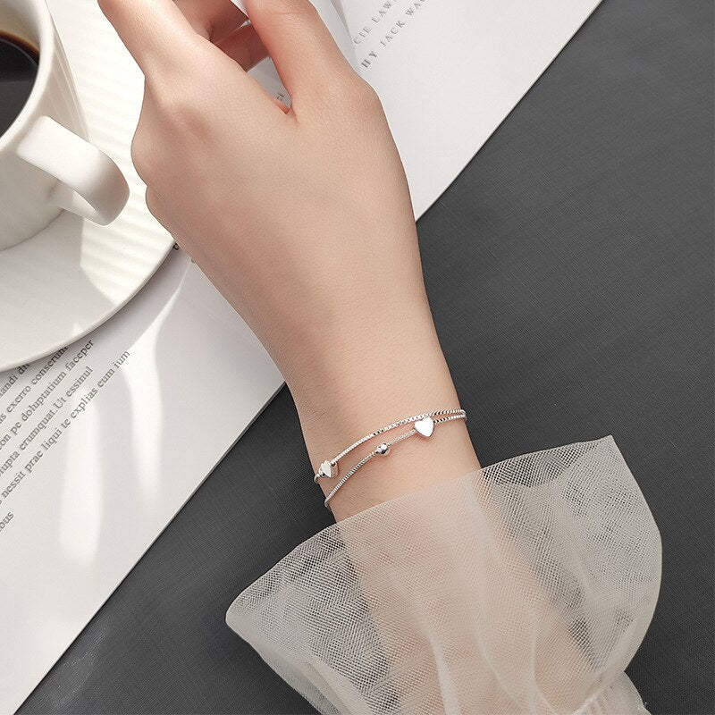 Bracelet femme argenté, cœur, perles – Vente Flash Bijoux