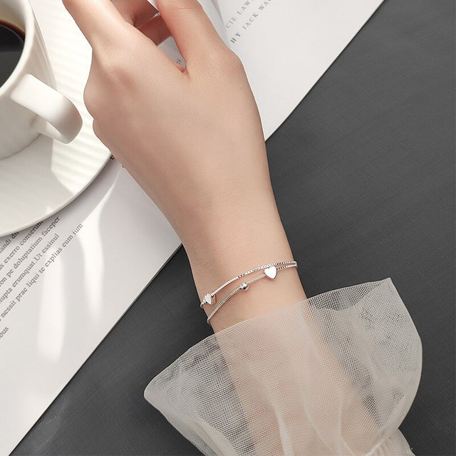 Bracelet femme argenté, cœur, perles – Vente Flash Bijoux