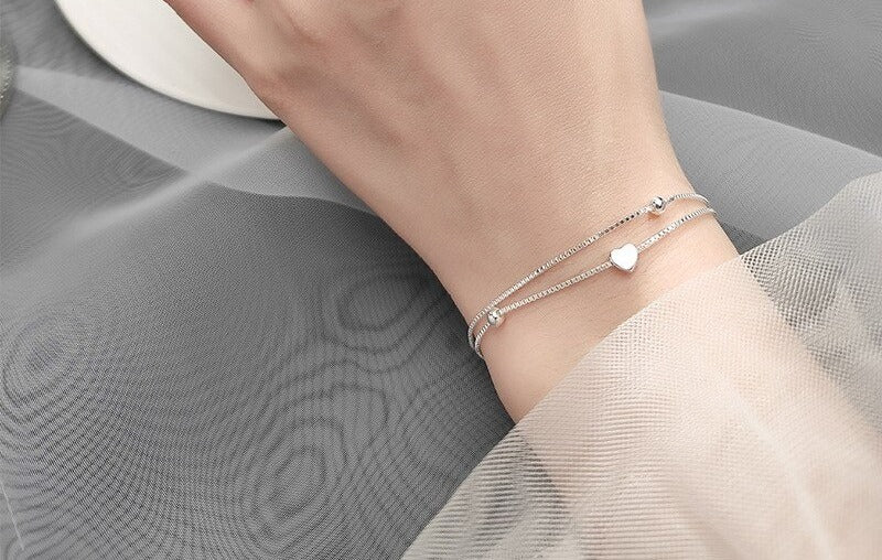 Bracelet femme argenté, cœur, perles – Vente Flash Bijoux
