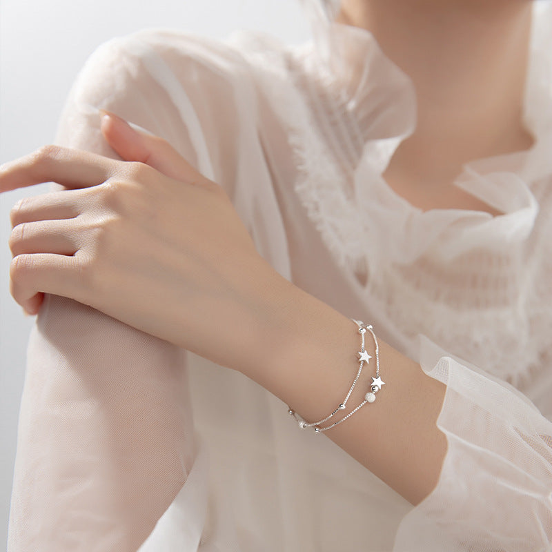Bracelet femme argenté, étoile, perles – Vente Flash Bijoux