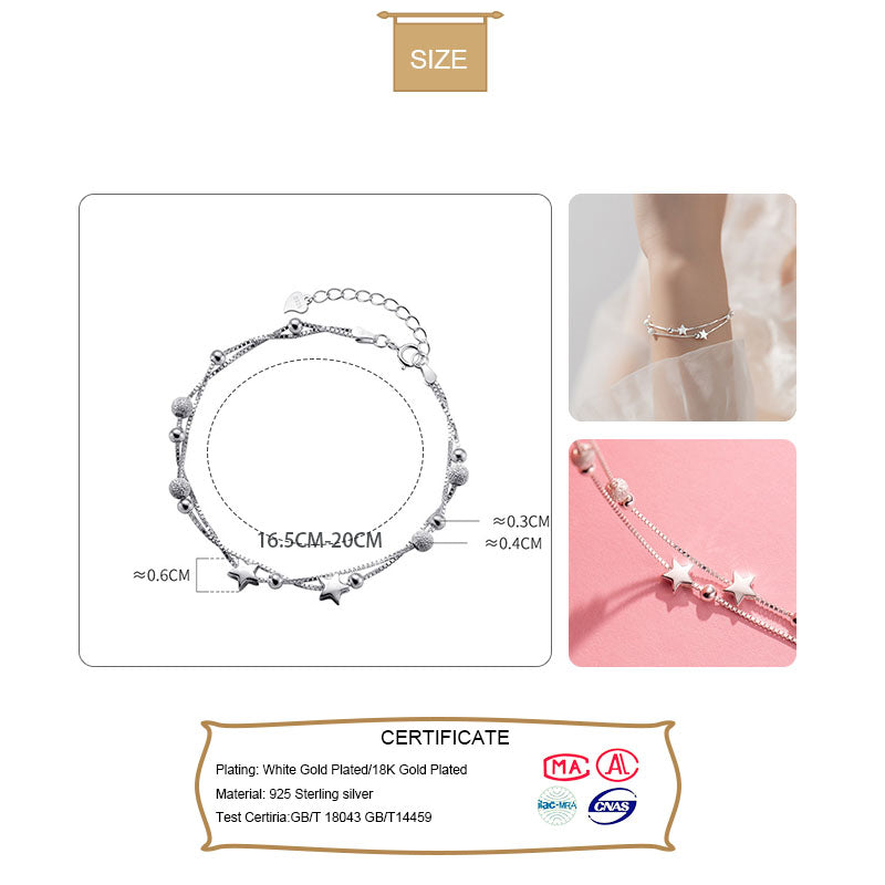 Bracelet femme argenté, étoile, perles – Vente Flash Bijoux