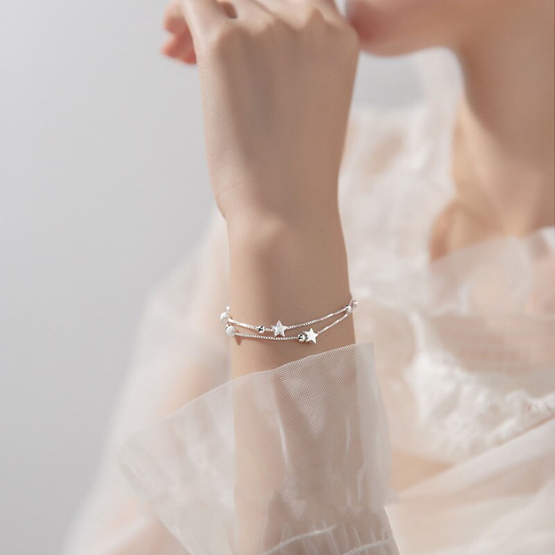 Bracelet femme argenté, étoile, perles – Vente Flash Bijoux