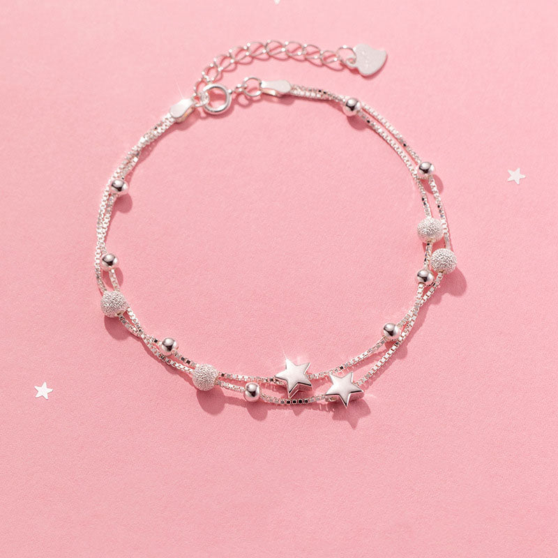 Bracelet femme argenté, étoile, perles – Vente Flash Bijoux