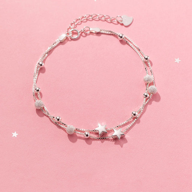 Bracelet femme argenté, étoile, perles – Vente Flash Bijoux