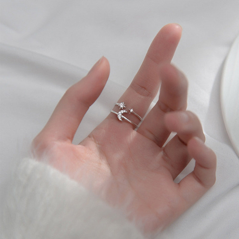 Bague femme argentée, lune, zircon cubique – Vente Flash Bijoux