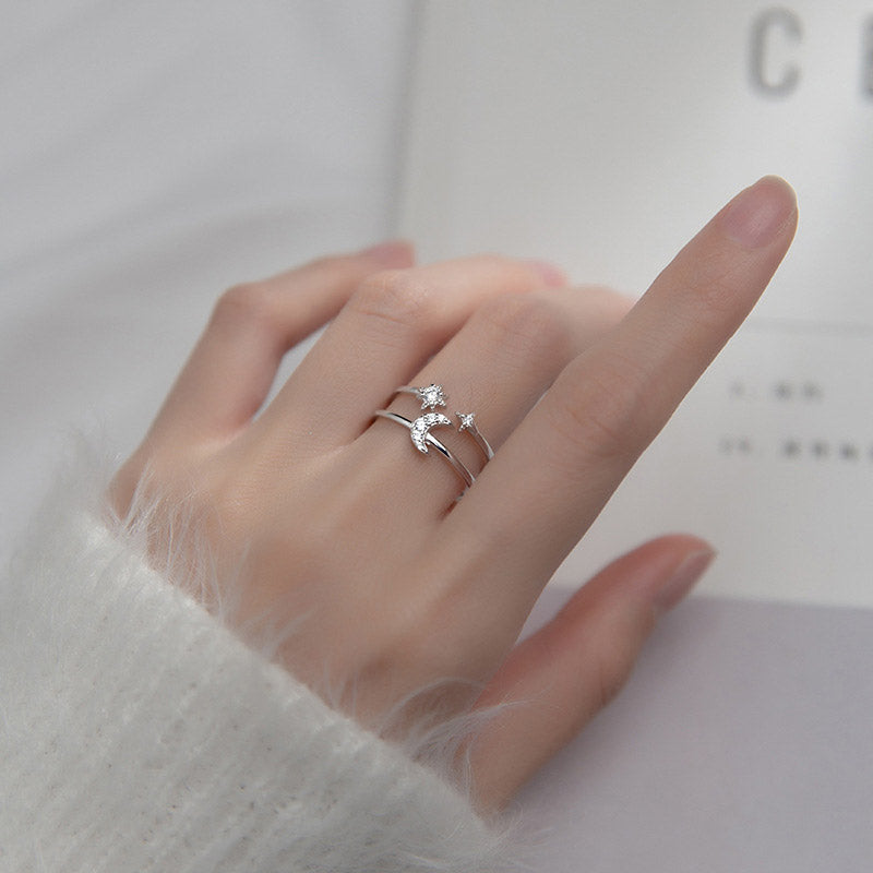 Bague femme argentée, lune, zircon cubique – Vente Flash Bijoux