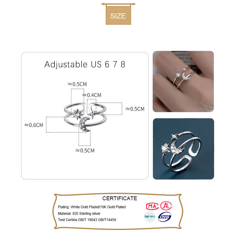 Bague femme argentée, lune, zircon cubique – Vente Flash Bijoux