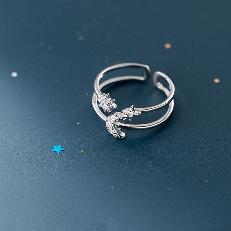Bague femme argentée, lune, zircon cubique – Vente Flash Bijoux