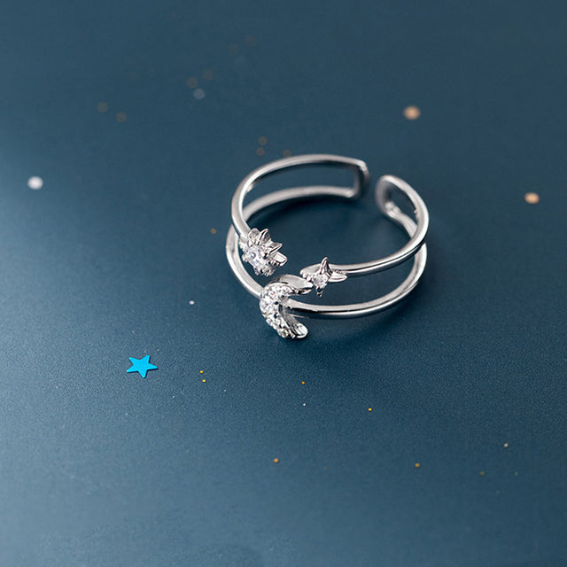 Bague femme argentée, lune, zircon cubique – Vente Flash Bijoux