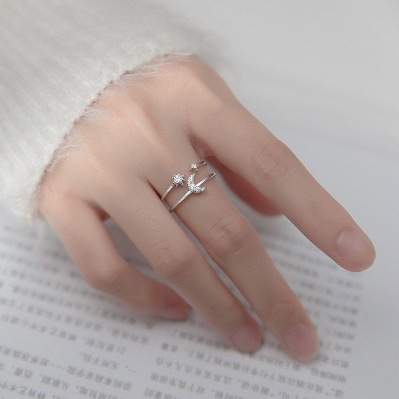 Bague femme argentée, lune, zircon cubique – Vente Flash Bijoux