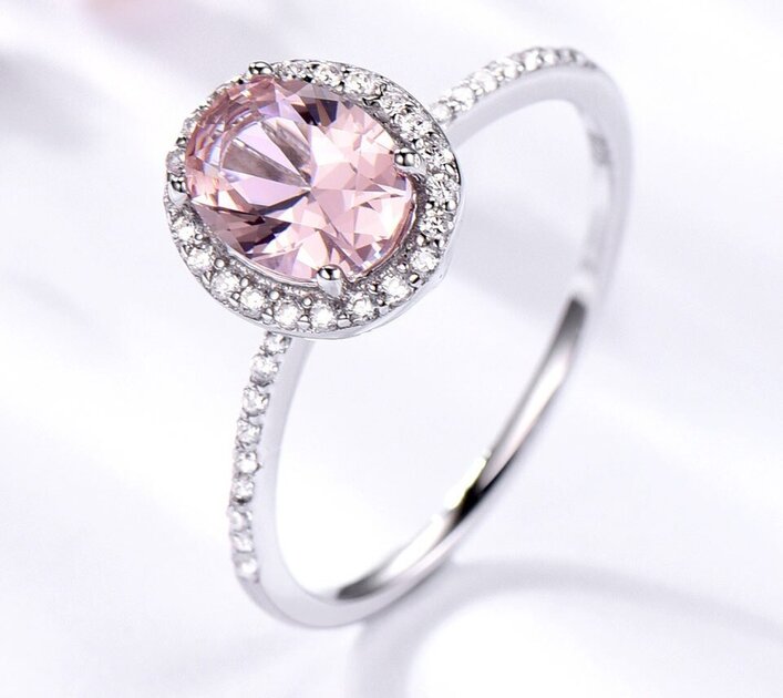 Bague femme argentée, morganite rose, style bohème– Vente Flash Bijoux