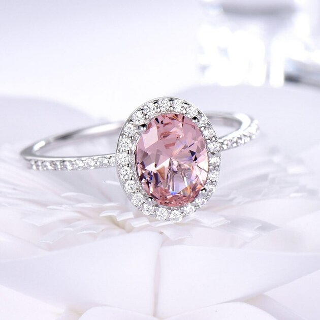 Bague femme argentée, morganite rose, style bohème– Vente Flash Bijoux