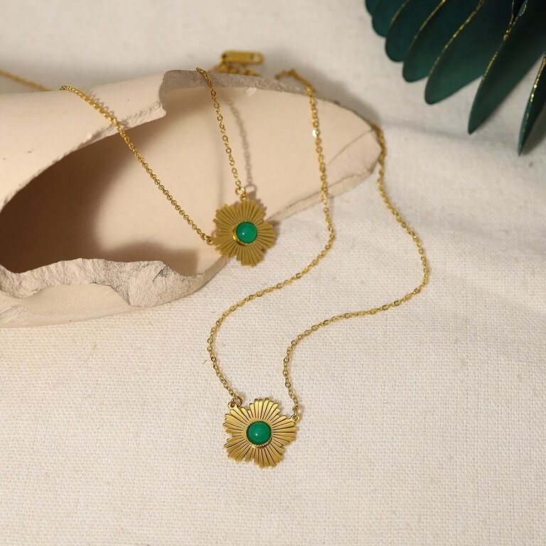 Collier femme doré, fleur, zircon cubique – Vente Flash Bijoux