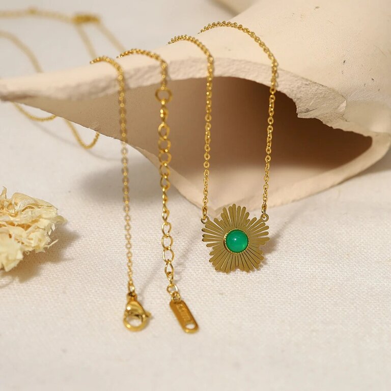 Collier femme doré, fleur, zircon cubique – Vente Flash Bijoux