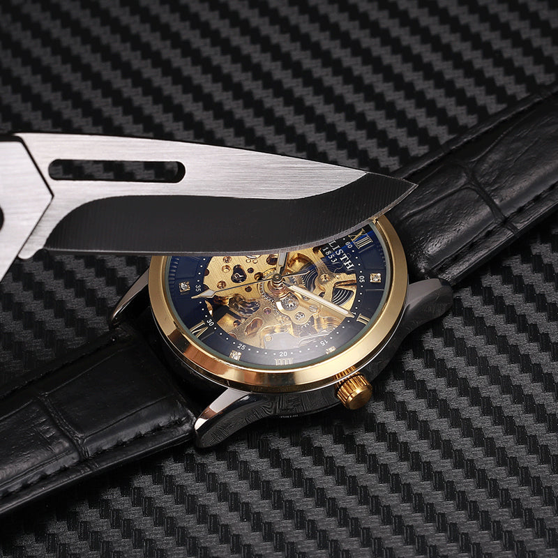 Montre femme acier inoxydable, automatique, bracelet cuir – Vente Flash Bijoux