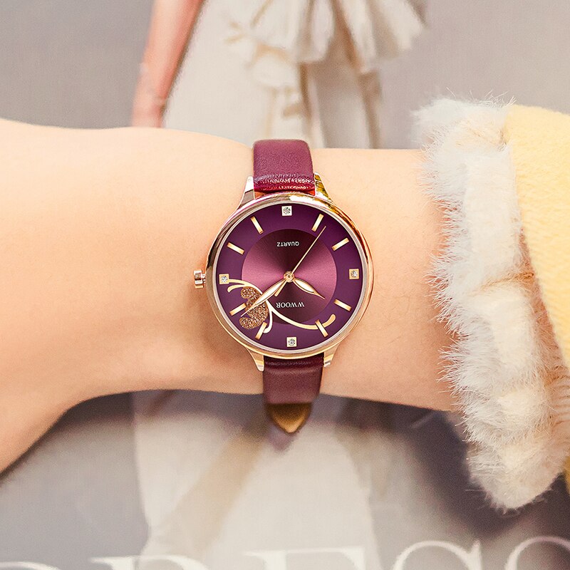 Montre femme à quartz, bracelet cuir, élégant – Vente Flash Bijoux