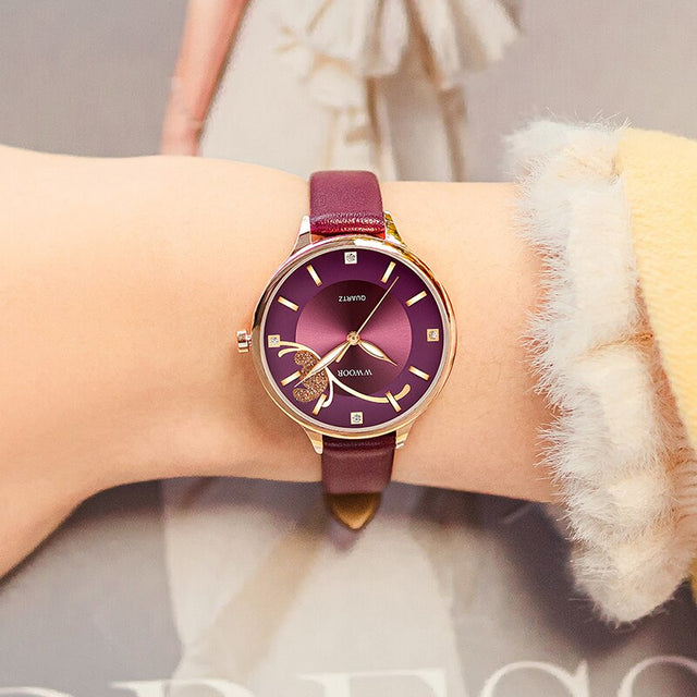 Montre femme à quartz, bracelet cuir, élégant – Vente Flash Bijoux