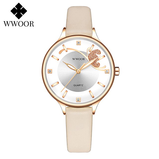 Montre femme à quartz, bracelet cuir, élégant – Vente Flash Bijoux