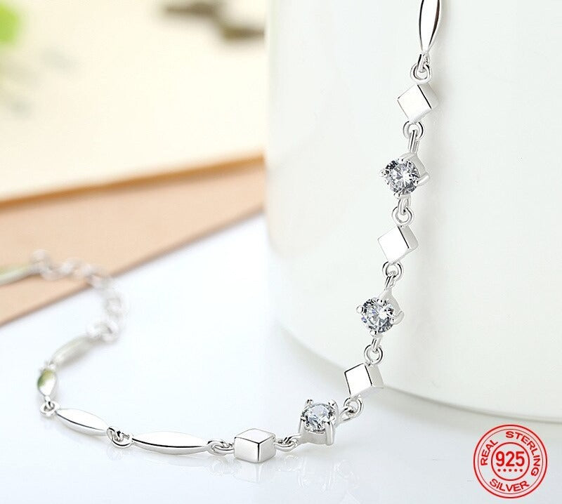 Bracelet femme argenté, chaîne, zircon cubique – Vente Flash Bijoux