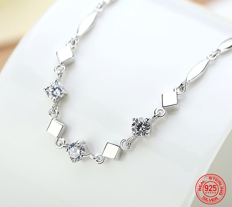 Bracelet femme argenté, chaîne, zircon cubique – Vente Flash Bijoux