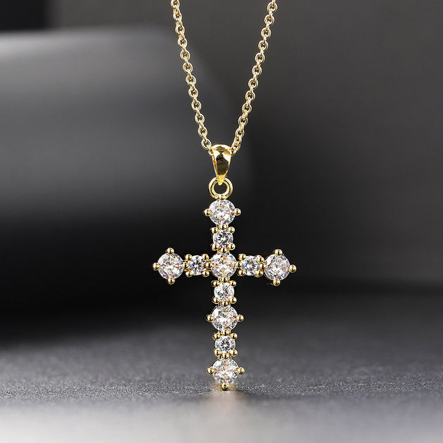 Collier femme doré, croix, zircon cubique – Vente Flash Bijoux